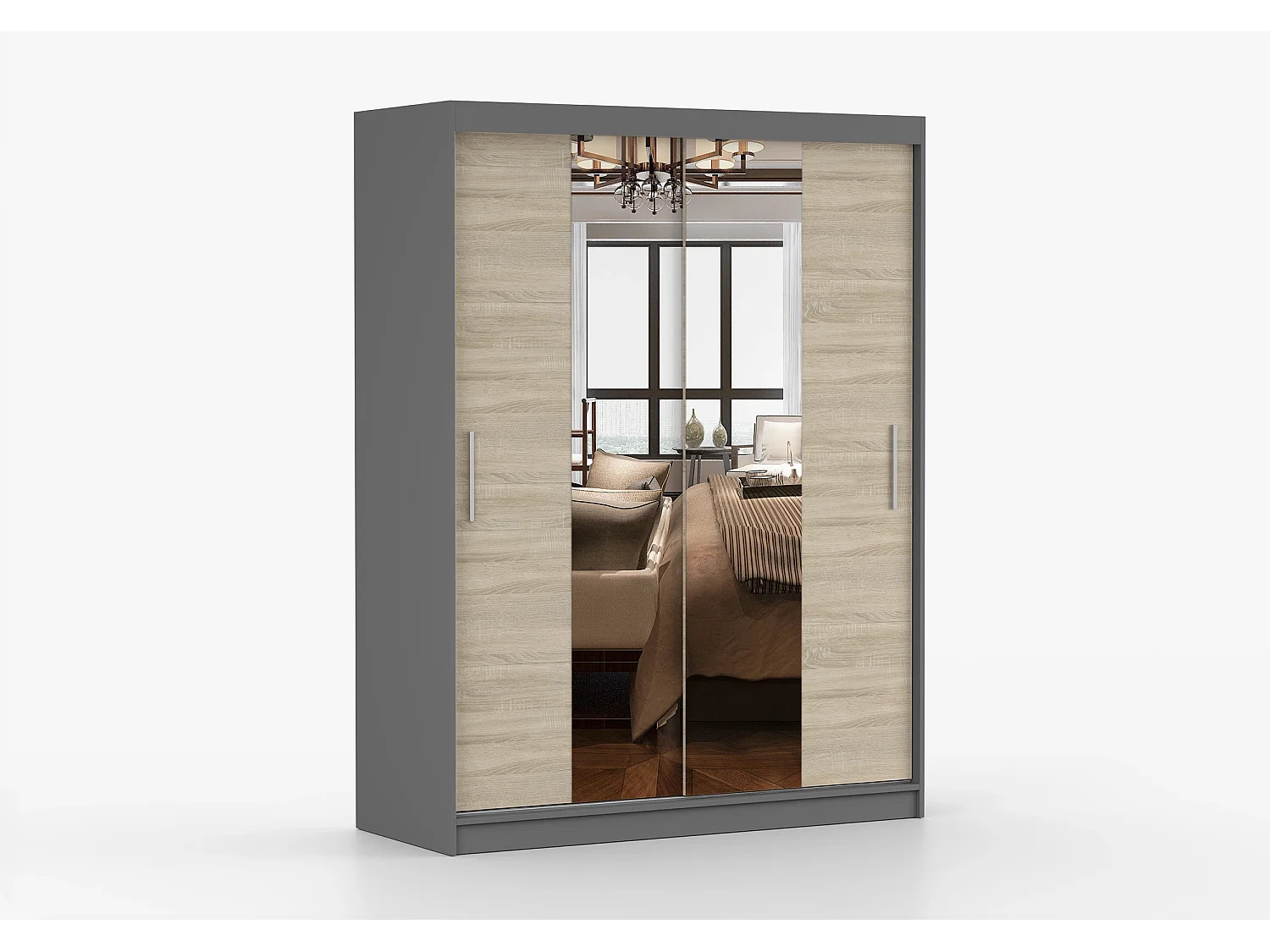 Armoire Aenora 150 cm avec miroir - Gris - Chêne