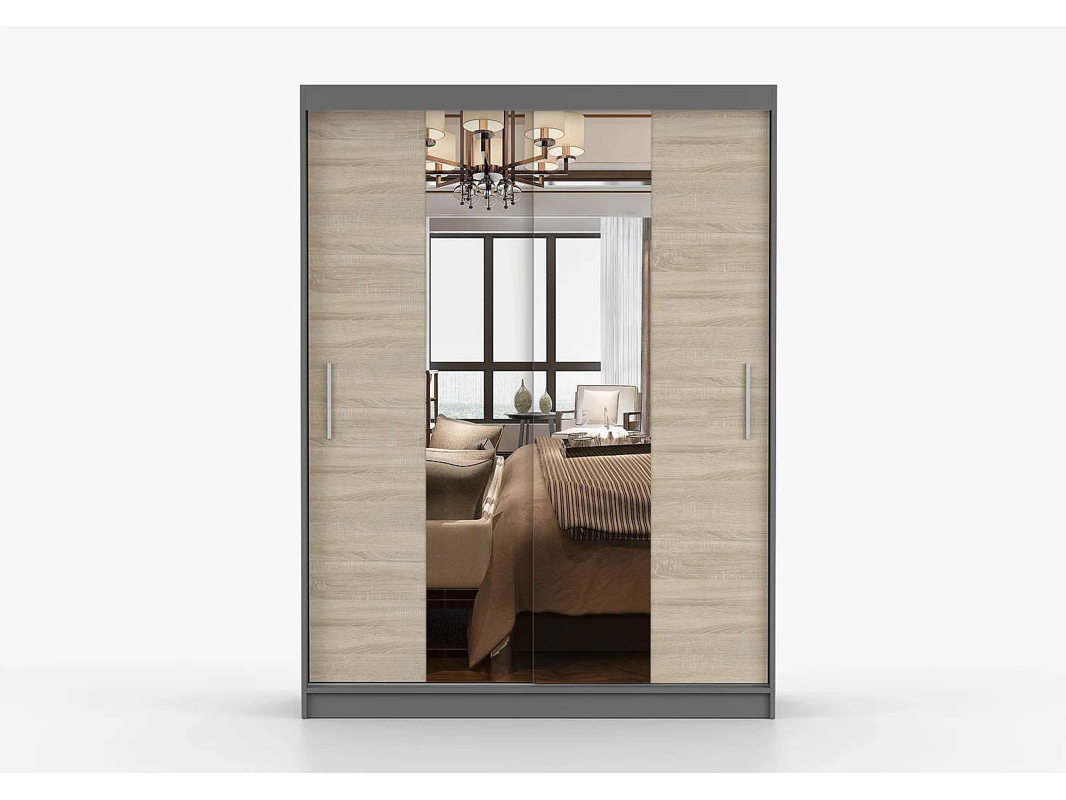 Armoire Aenora 150 cm avec miroir - Gris - Chêne