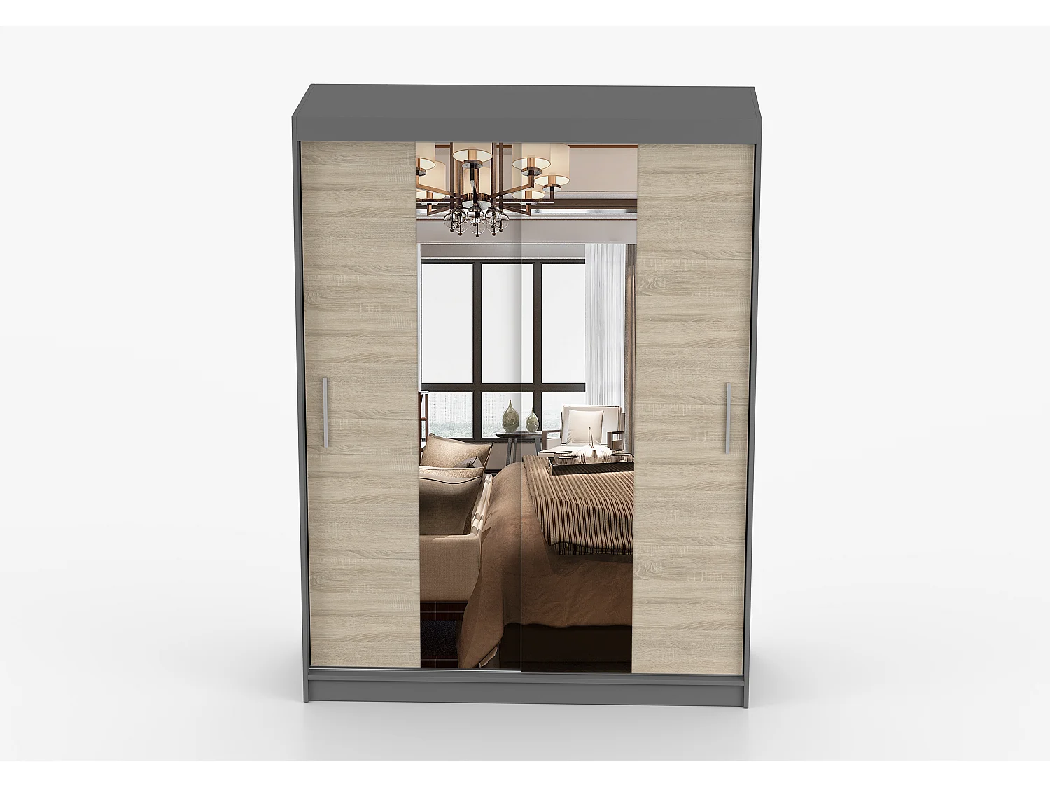 Armoire Aenora 150 cm avec miroir - Gris - Chêne