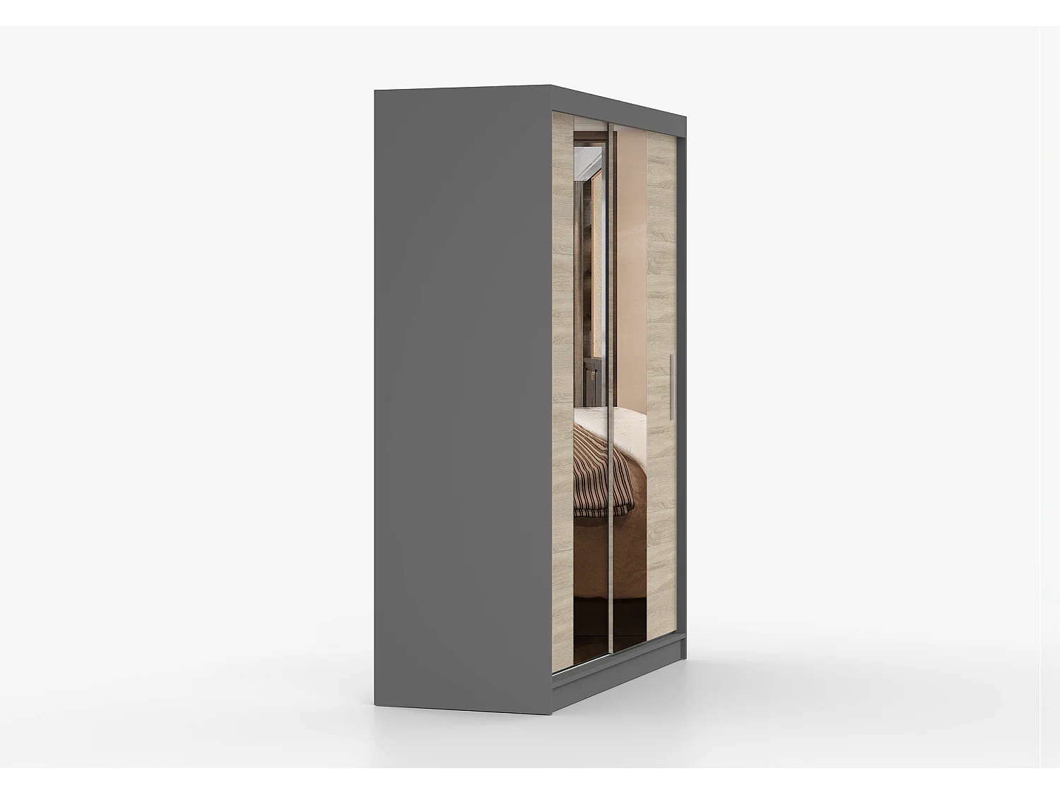 Armoire Aenora 150 cm avec miroir - Gris - Chêne