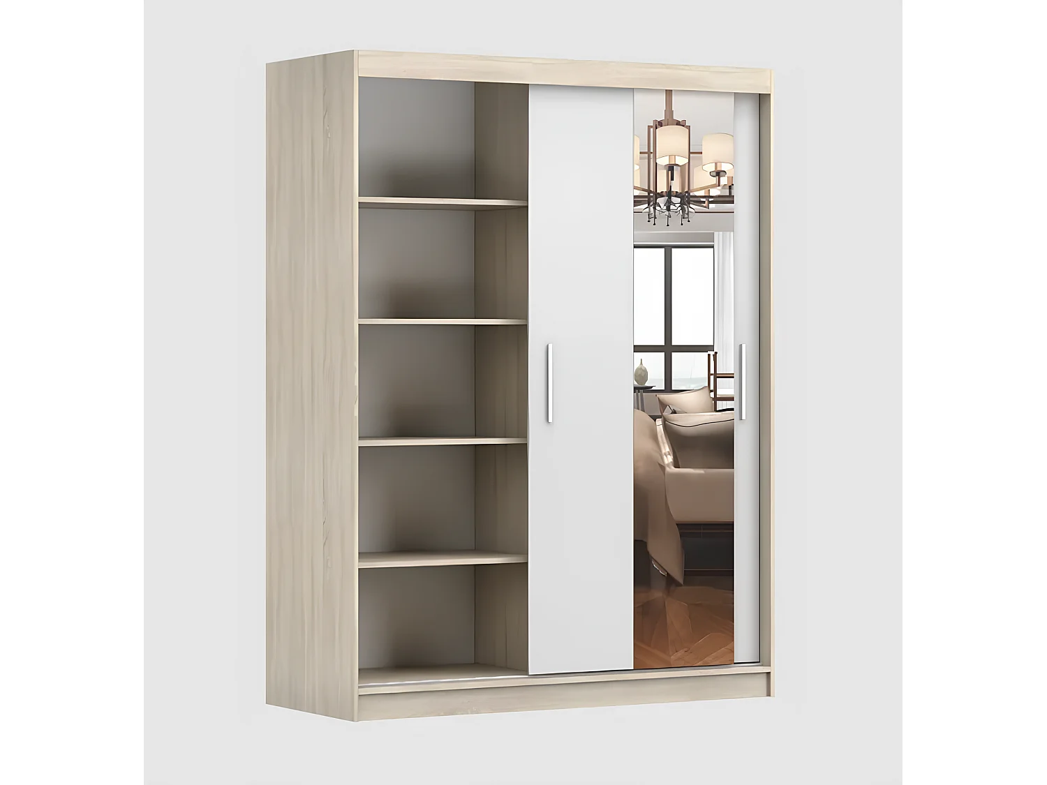 Armoire Aenora 150 cm avec miroir - Gris - Chêne