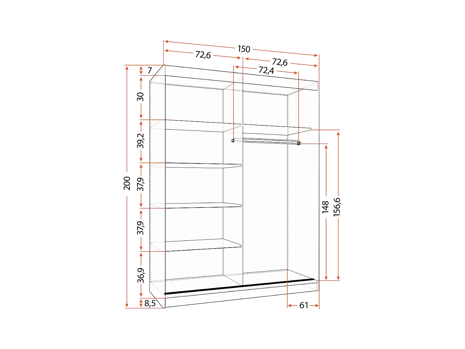 Armoire Enola 150 cm avec miroir - Chêne - Effet bois