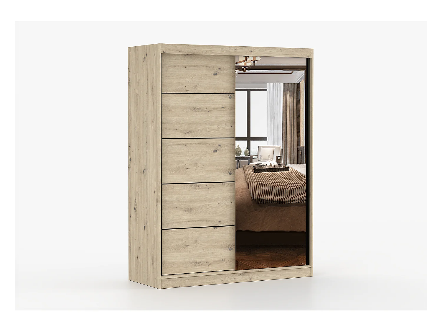 Armoire Enola 150 cm avec miroir - Effet bois