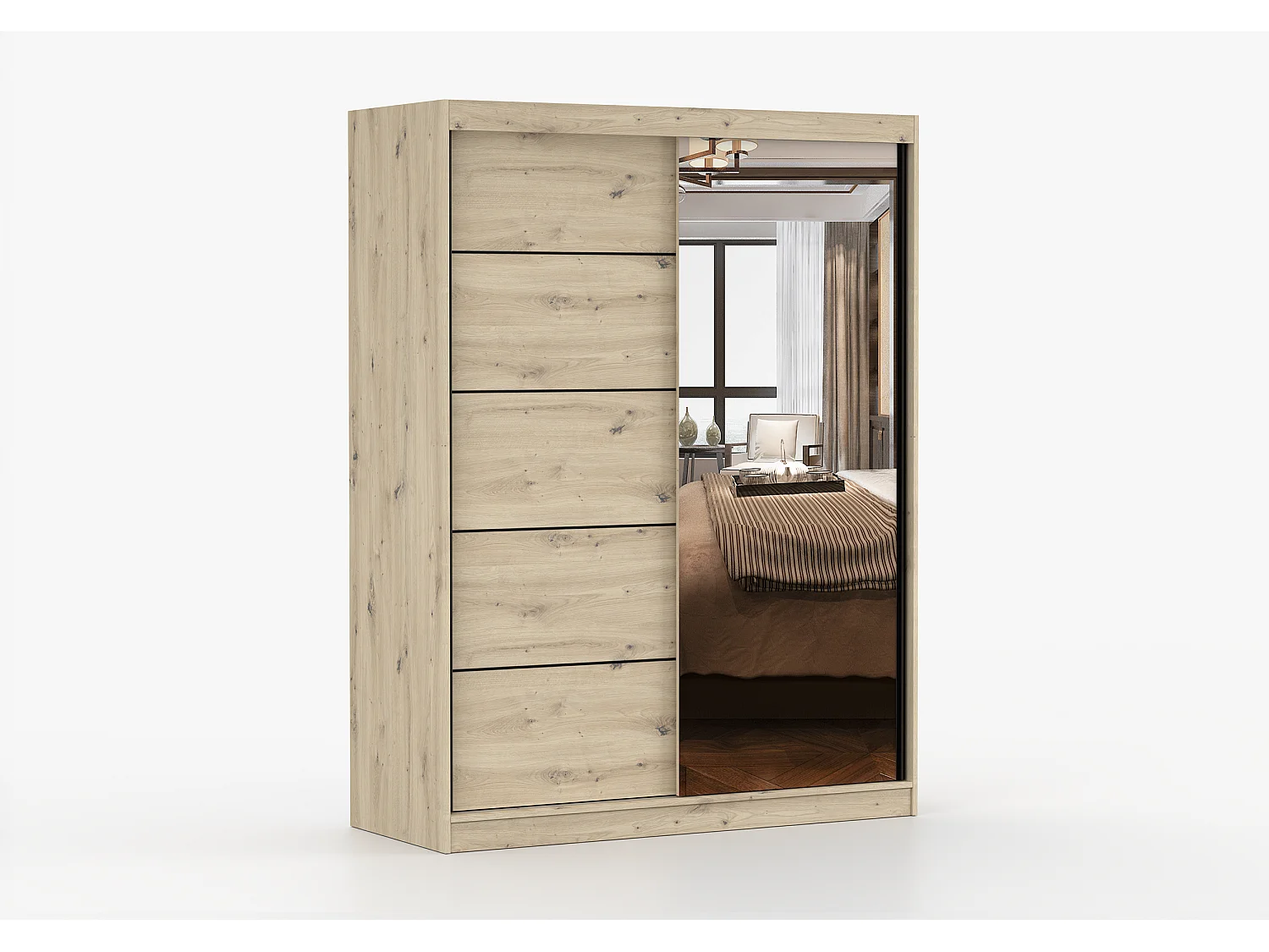 Armoire Enola 150 cm avec miroir - Effet bois