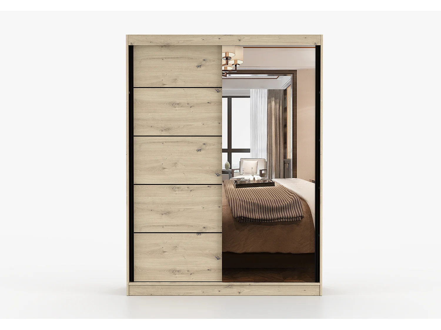 Armoire Enola 150 cm avec miroir - Effet bois