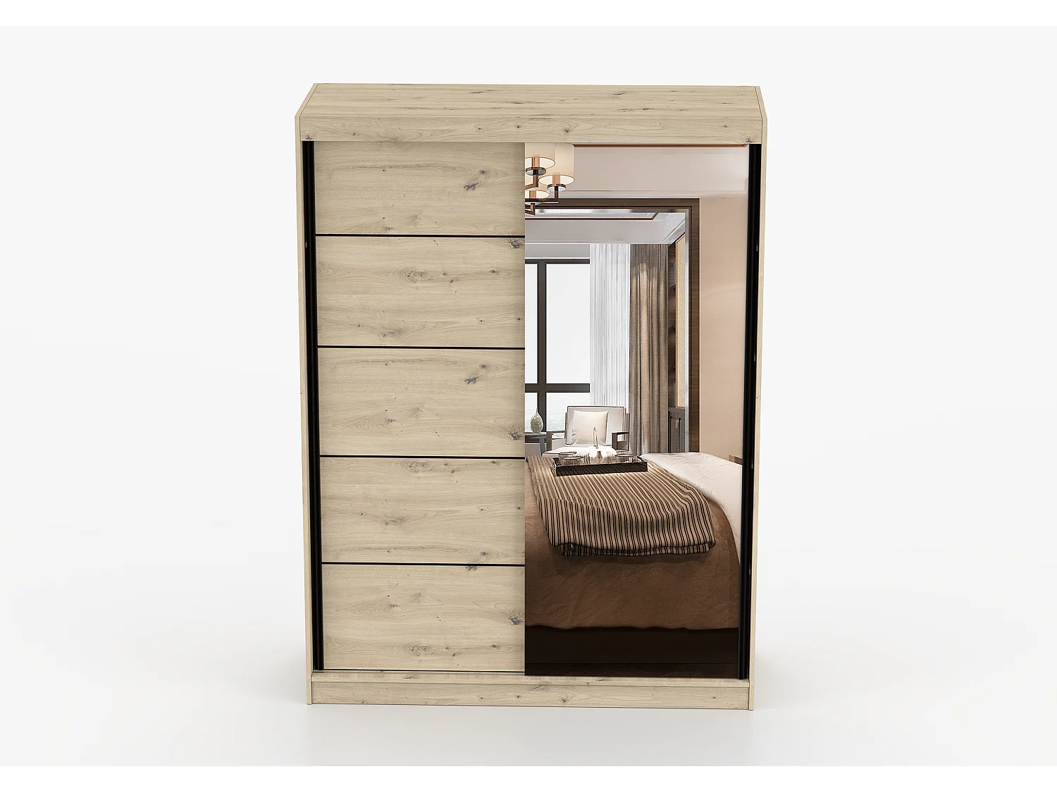 Armoire Enola 150 cm avec miroir - Effet bois