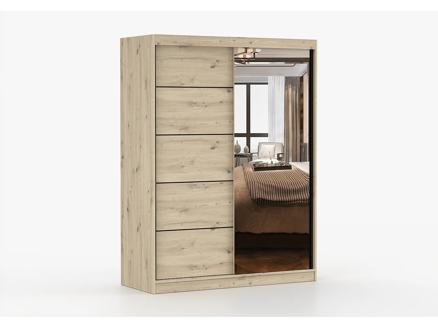 Armoire Enola 150 cm avec miroir - Effet bois