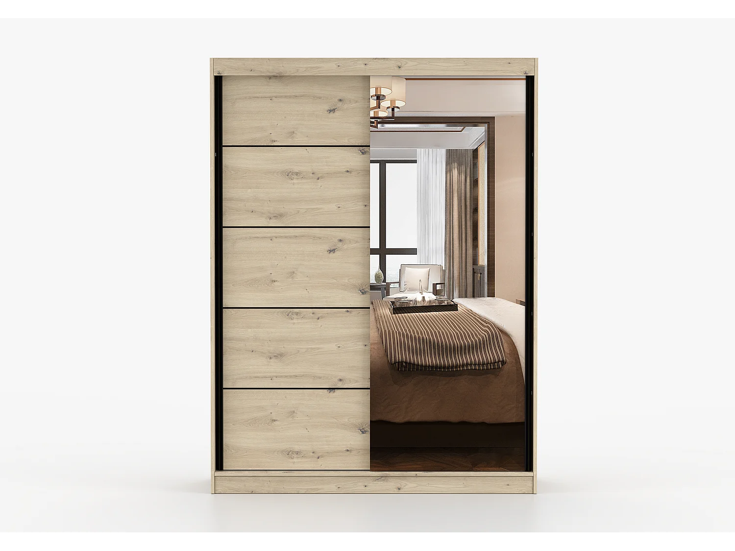 Armoire Enola 150 cm avec miroir - Effet bois