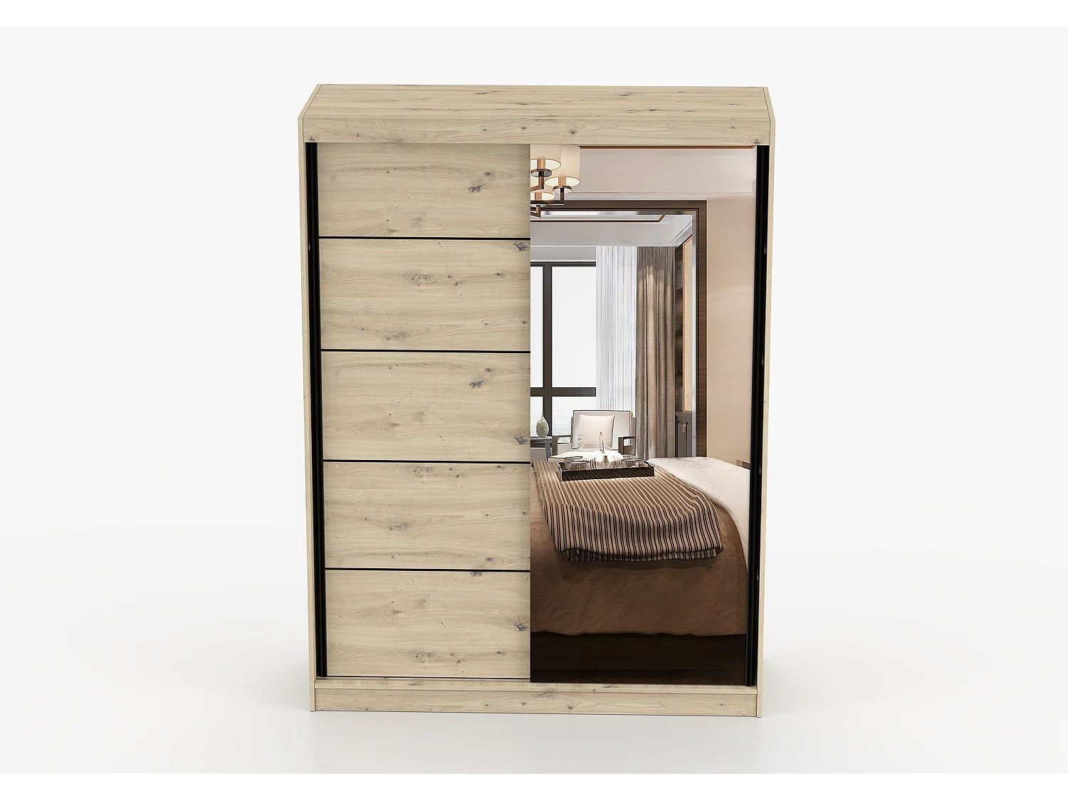 Armoire Enola 150 cm avec miroir - Effet bois