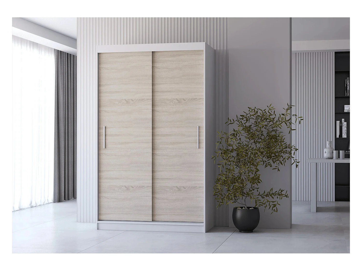 Armoire Yvaé 120 cm - Blanc - Chêne