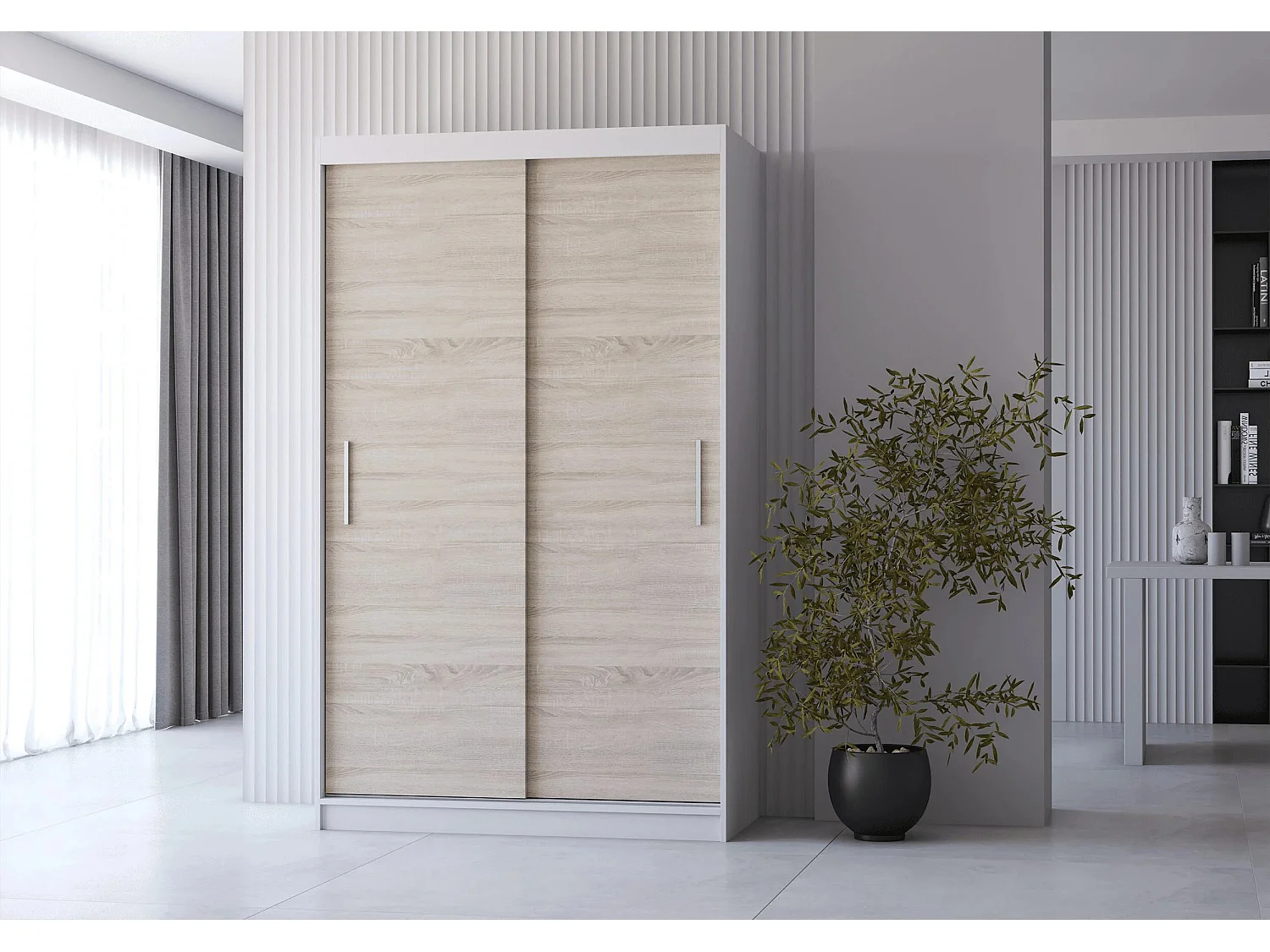Armoire Yvaé 120 cm - Blanc - Chêne