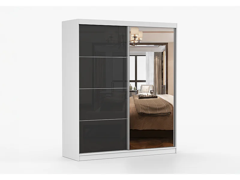 Armoire Calypso 183 cm avec miroir - Blanc - Noir