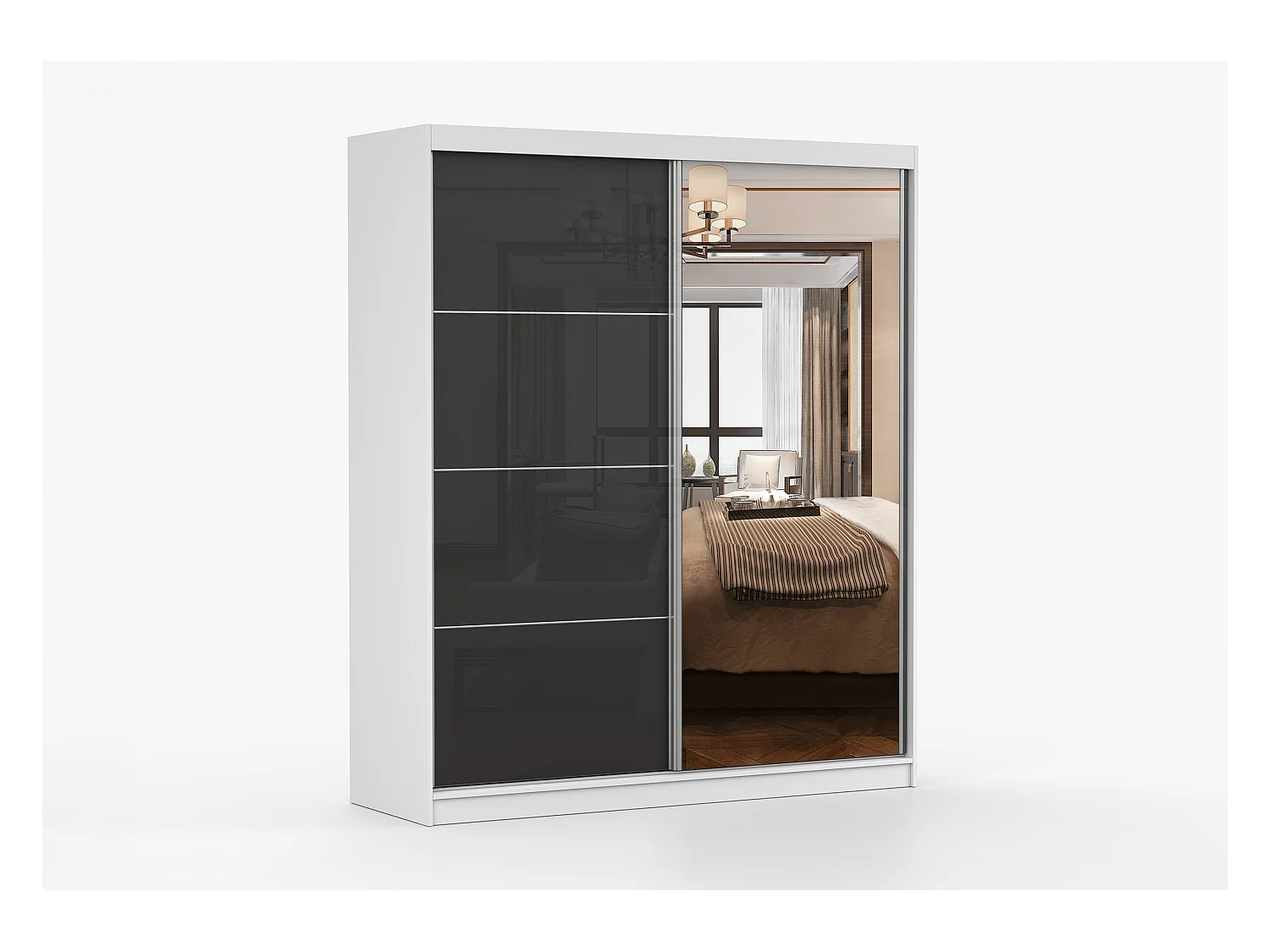 Armoire Calypso 183 cm avec miroir - Blanc - Noir