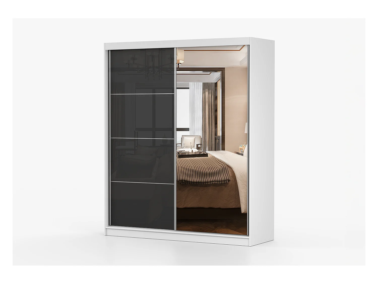 Armoire Calypso 183 cm avec miroir - Blanc - Noir