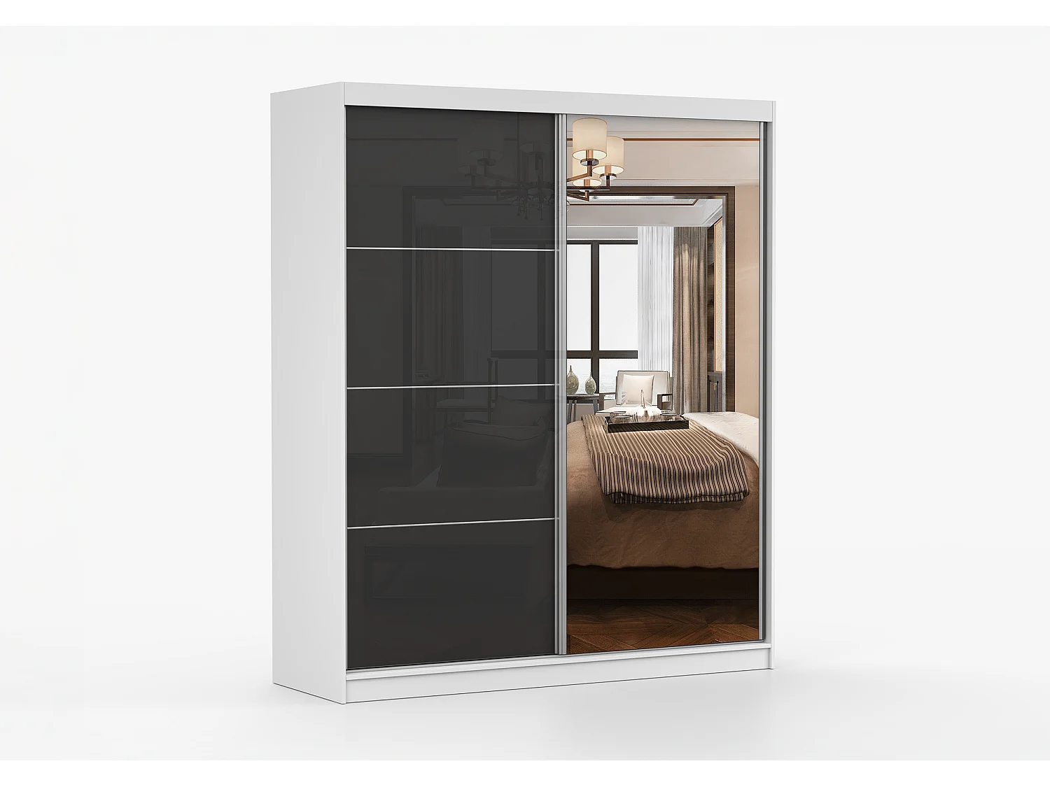 Armoire Calypso 183 cm avec miroir - Blanc - Noir