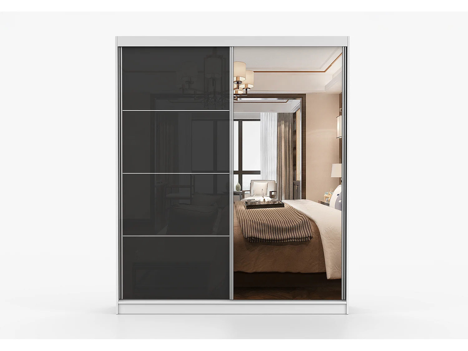 Armoire Calypso 183 cm avec miroir - Blanc - Noir