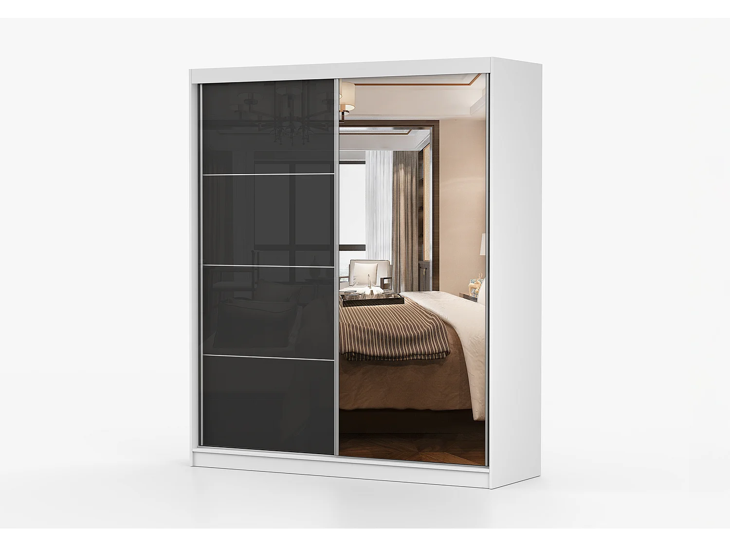 Armoire Calypso 183 cm avec miroir - Blanc - Noir