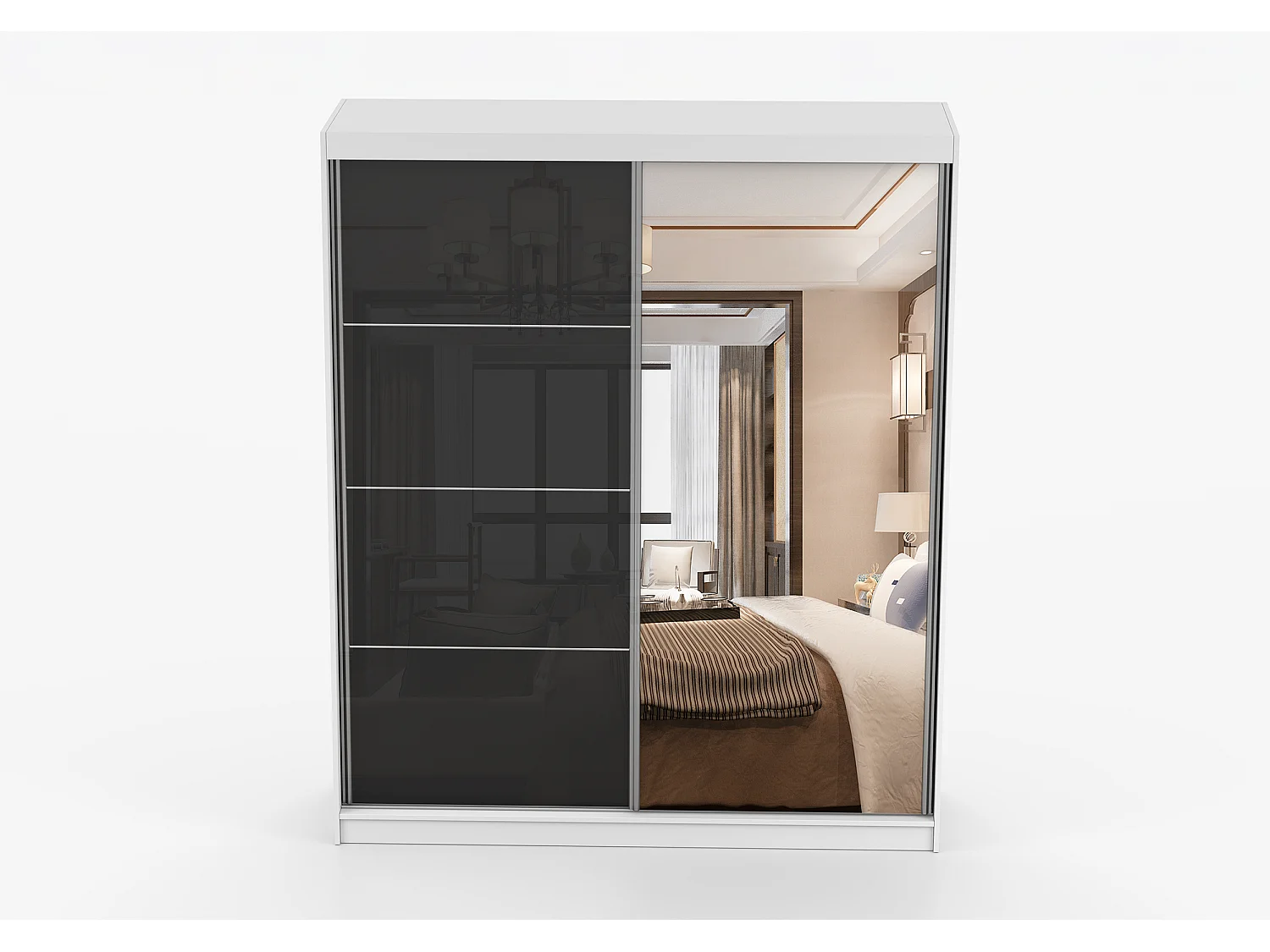 Armoire Calypso 183 cm avec miroir - Blanc - Noir