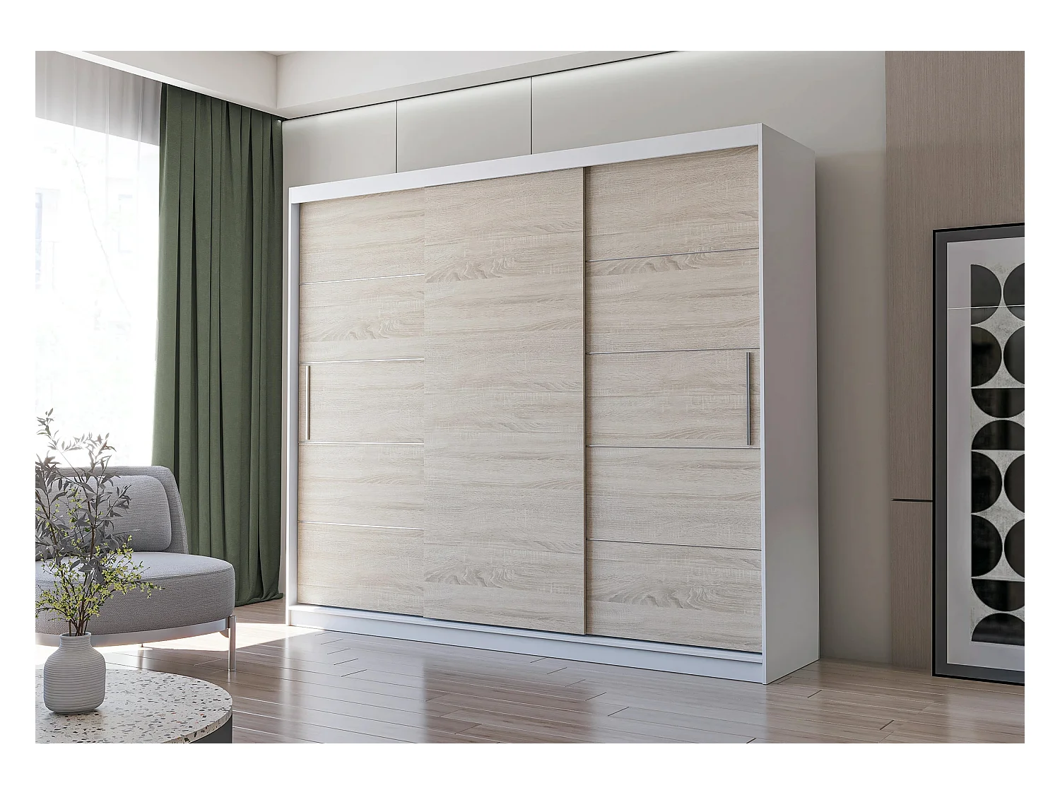 Armoire Thalia 250 cm - Blanc - Chêne