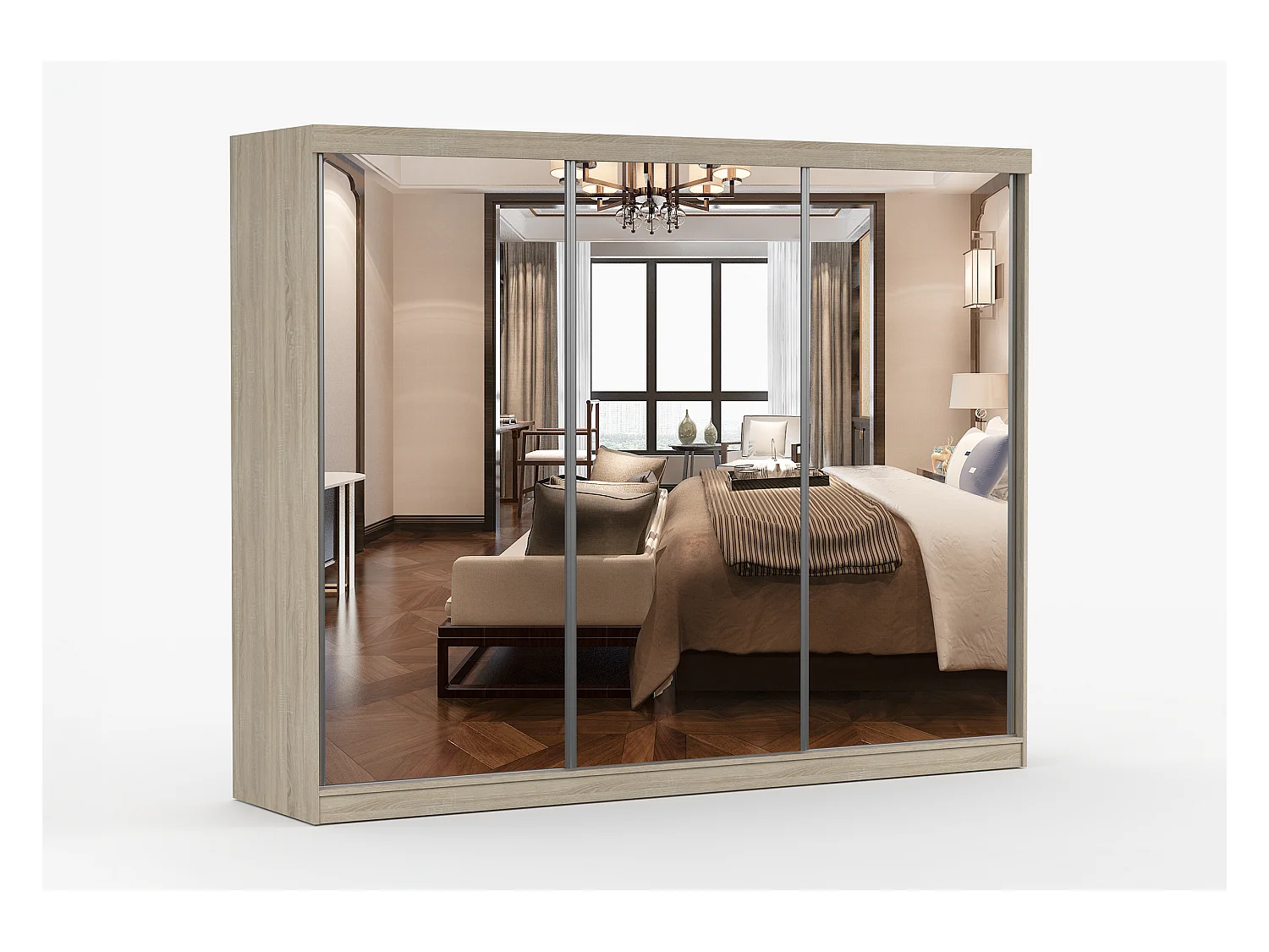 Armoire Milanor 250 cm avec miroir - Chêne