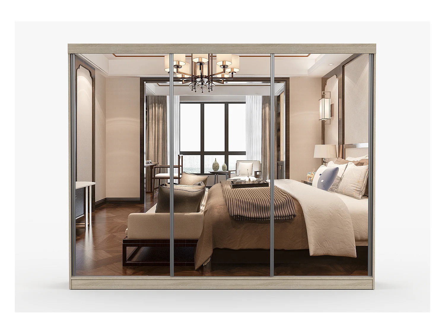 Armoire Milanor 250 cm avec miroir - Chêne