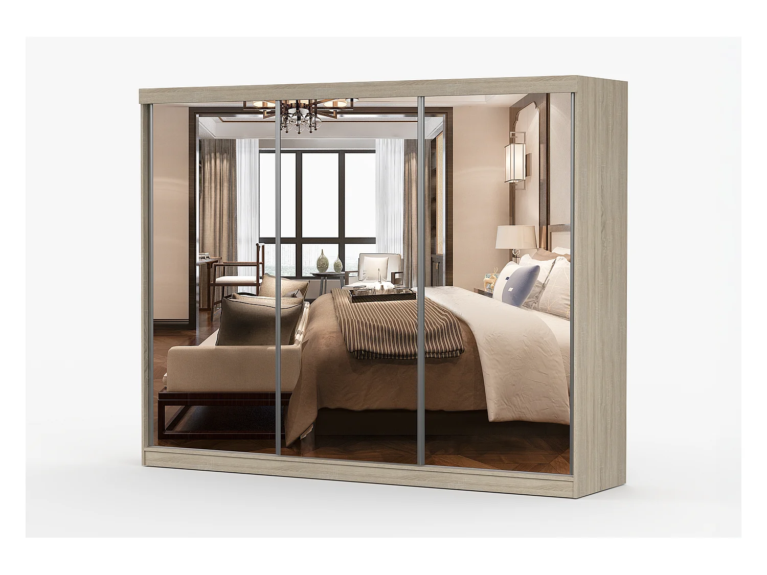 Armoire Milanor 250 cm avec miroir - Chêne