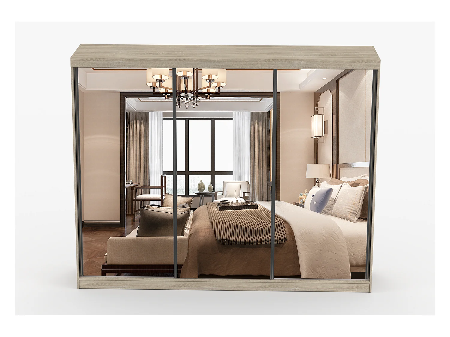 Armoire Milanor 250 cm avec miroir - Chêne