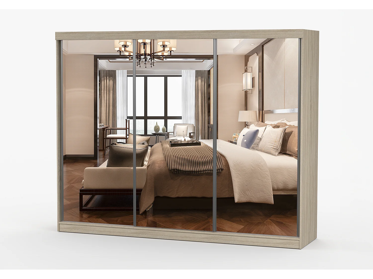 Armoire Milanor 250 cm avec miroir - Chêne