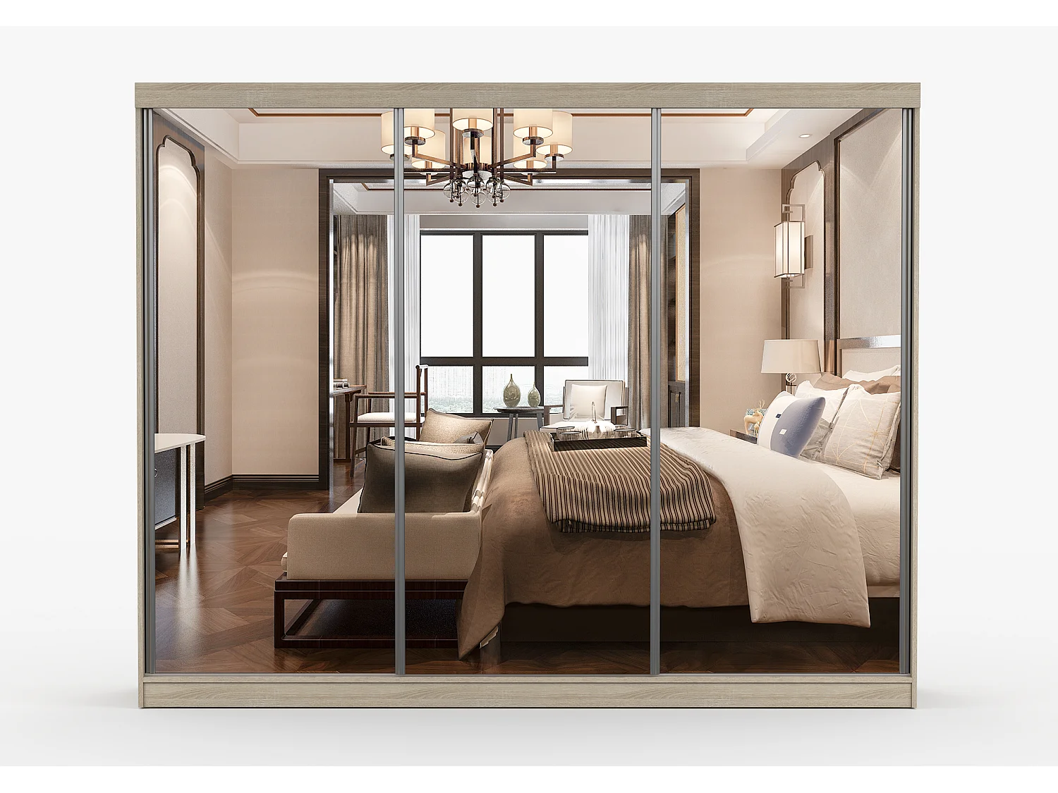 Armoire Milanor 250 cm avec miroir - Chêne