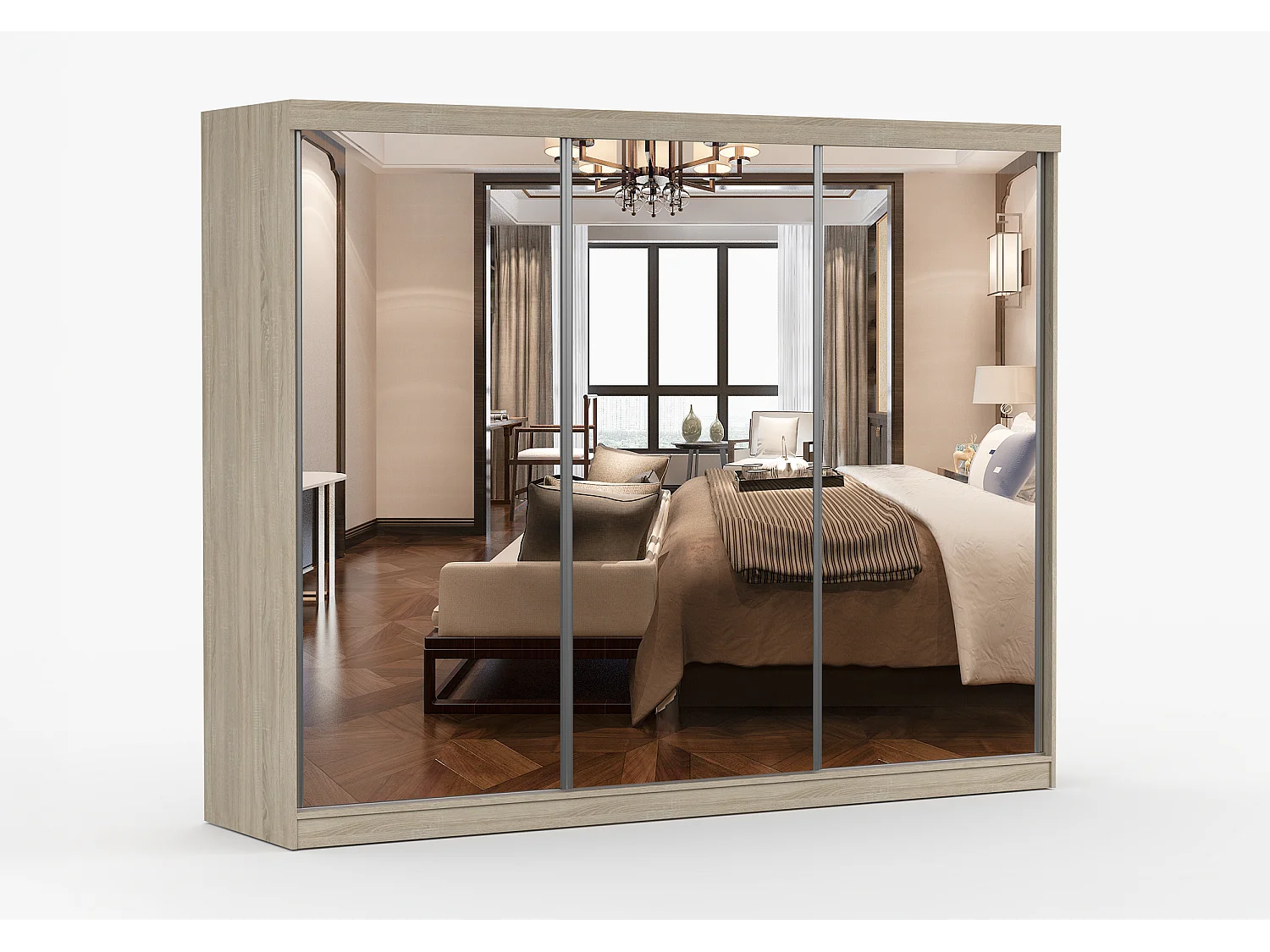 Armoire Milanor 250 cm avec miroir - Chêne