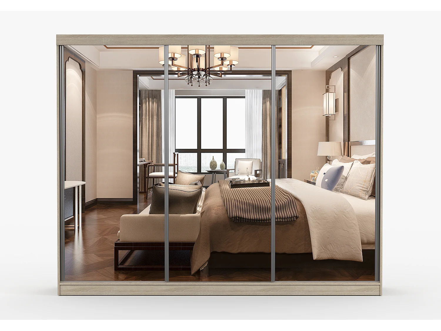 Armoire Milanor 250 cm avec miroir - Chêne