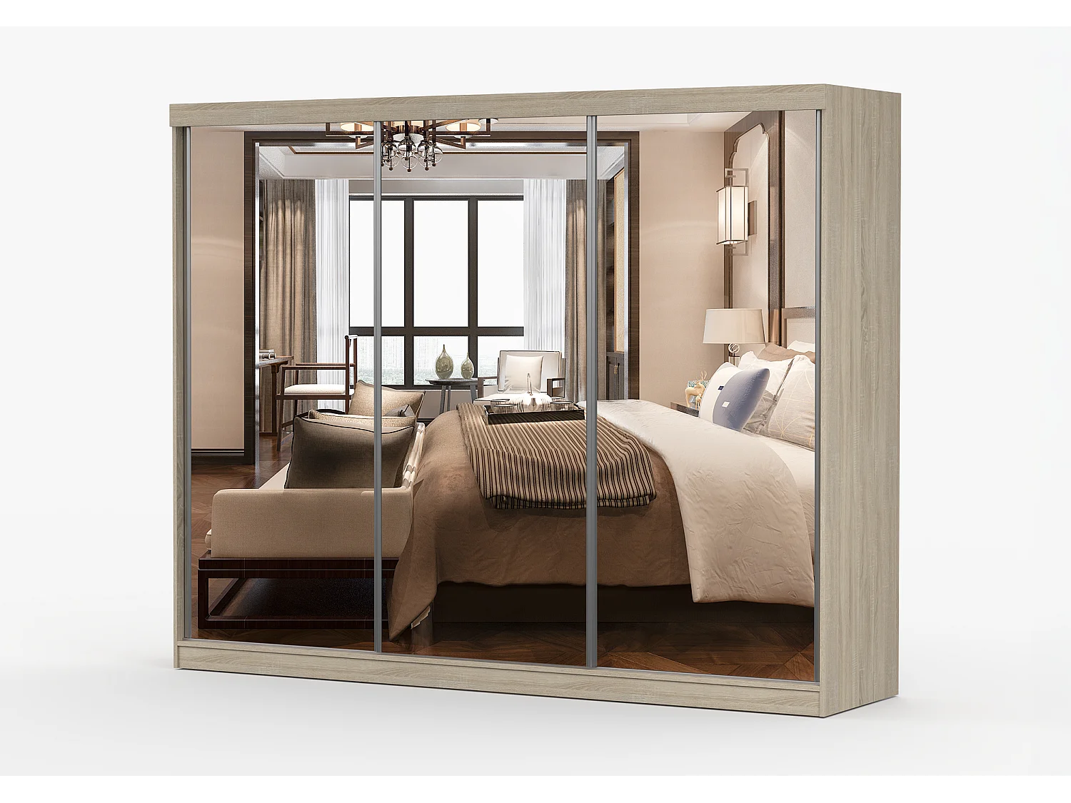 Armoire Milanor 250 cm avec miroir - Chêne