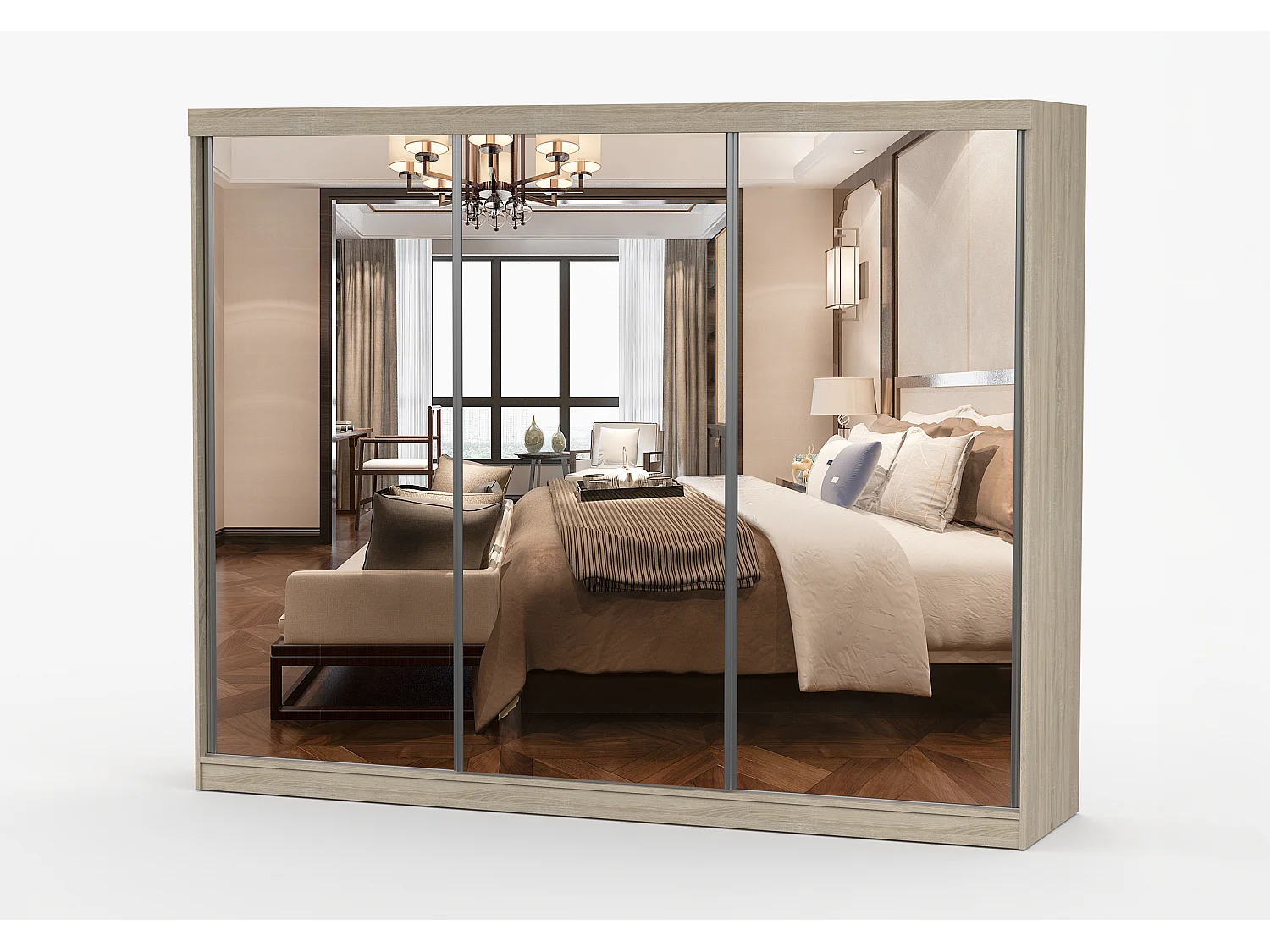 Armoire Milanor 250 cm avec miroir - Chêne