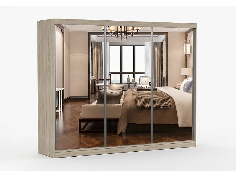 Armoire Milanor 250 cm avec miroir - Chêne