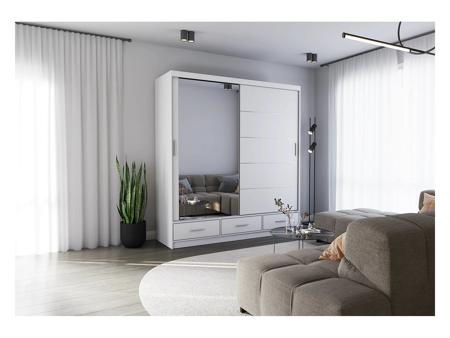 Armoire Solian 203 cm avec miroir - Blanc