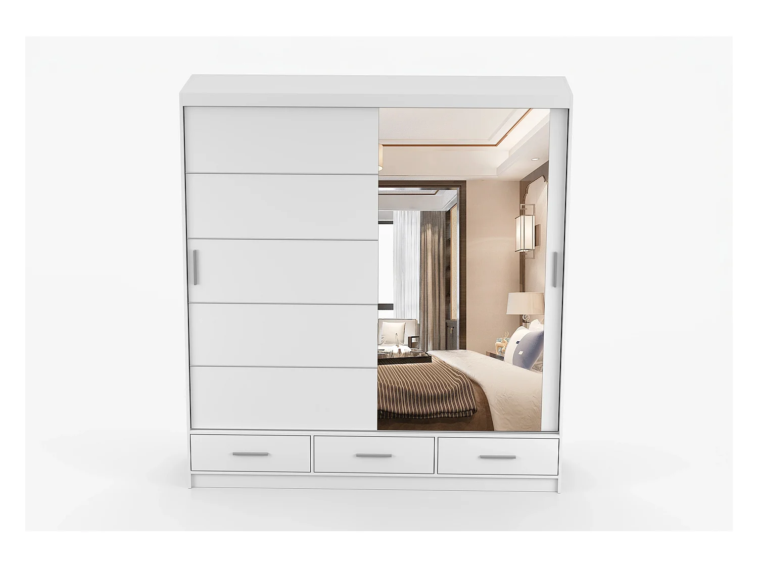Armoire Solian 203 cm avec miroir - Blanc