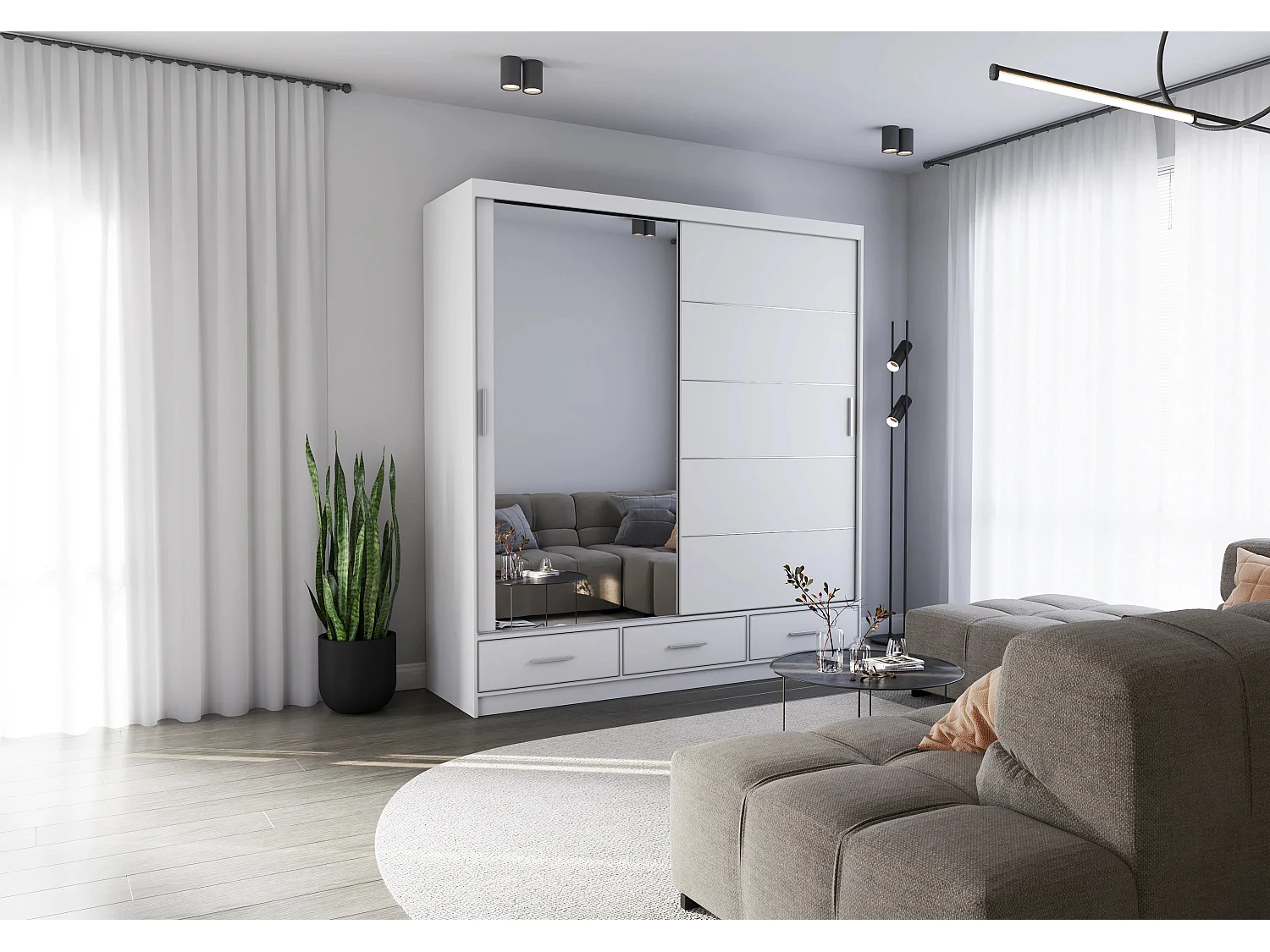 Armoire Solian 203 cm avec miroir - Blanc