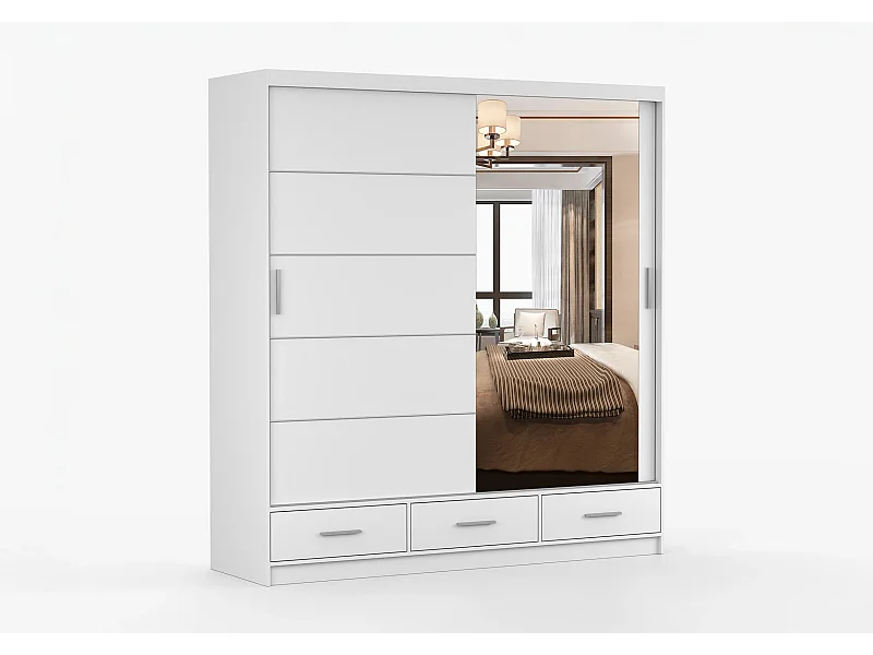 Armoire Solian 203 cm avec miroir - Blanc