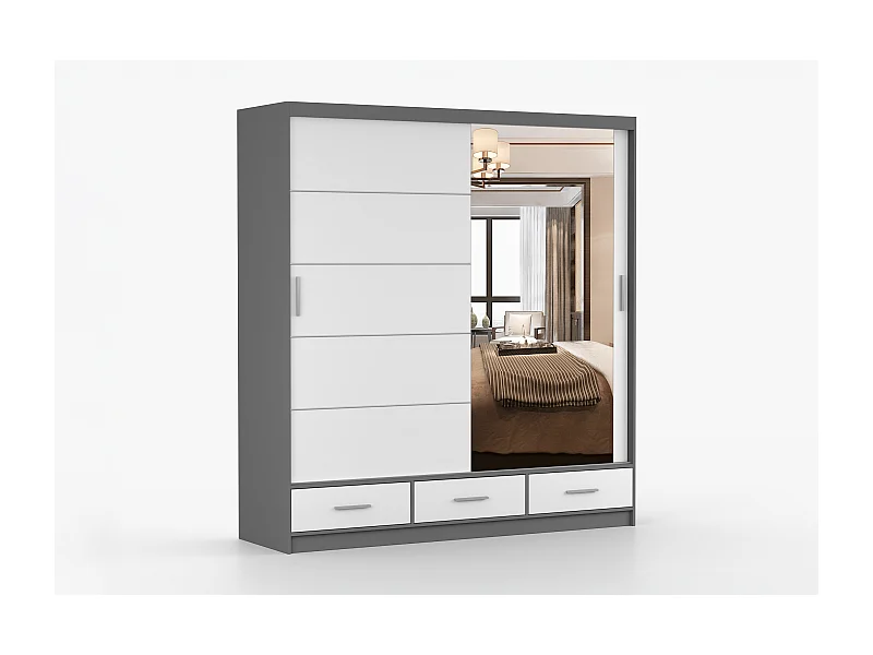 Armoire Solian 203 cm avec miroir - Gris - Blanc