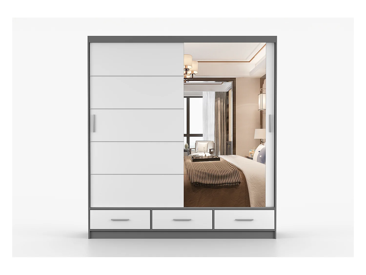 Armoire Solian 203 cm avec miroir - Gris - Blanc