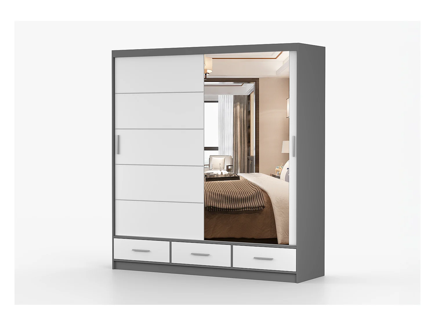 Armoire Solian 203 cm avec miroir - Gris - Blanc