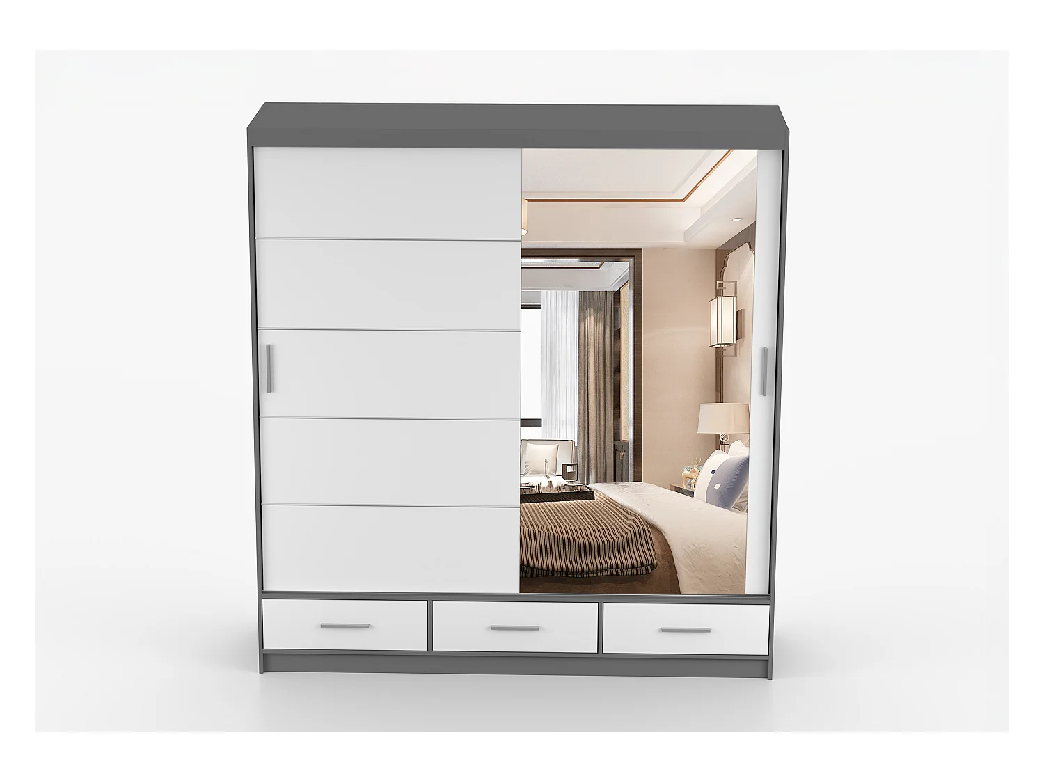 Armoire Solian 203 cm avec miroir - Gris - Blanc