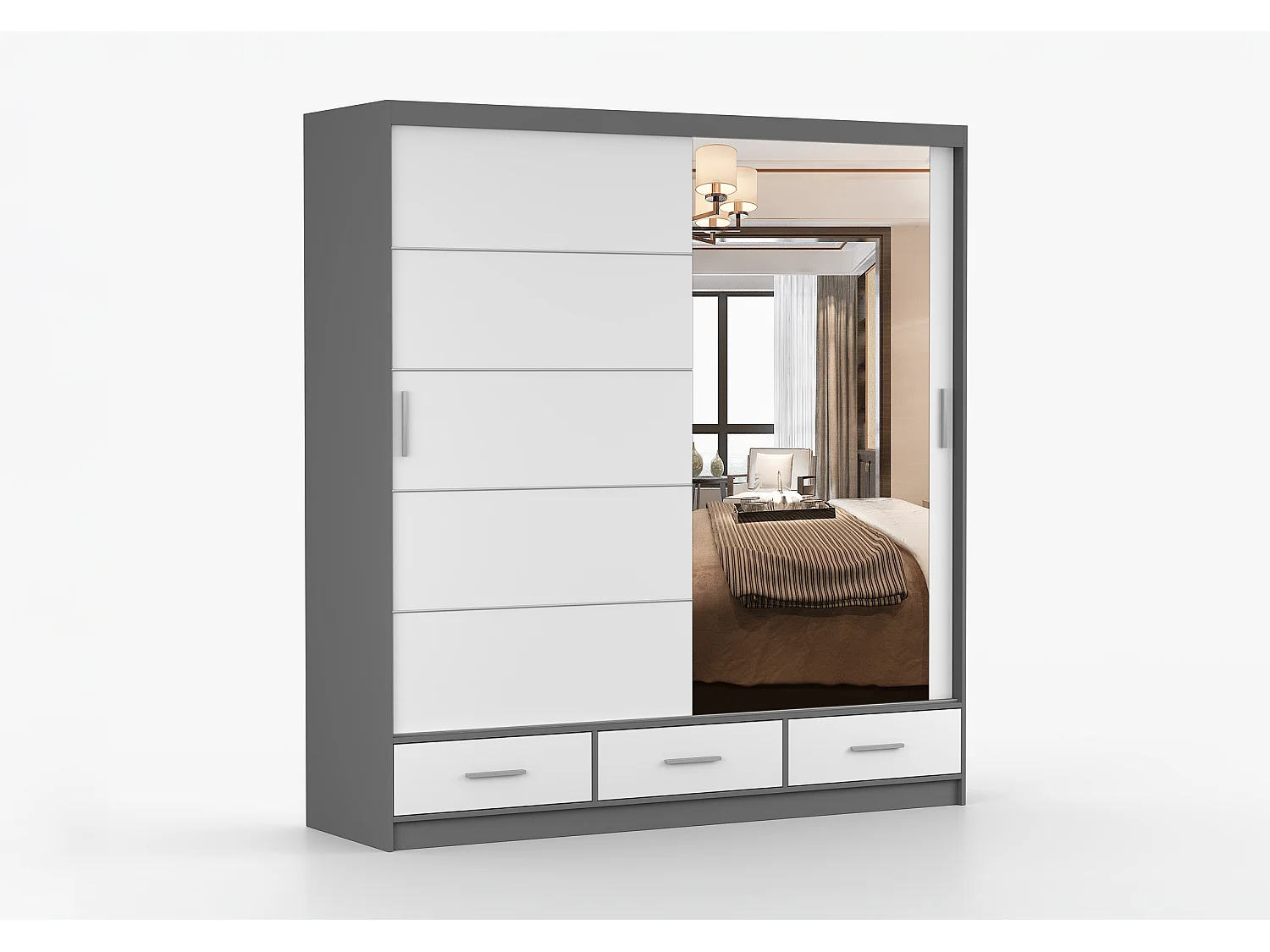 Armoire Solian 203 cm avec miroir - Gris - Blanc