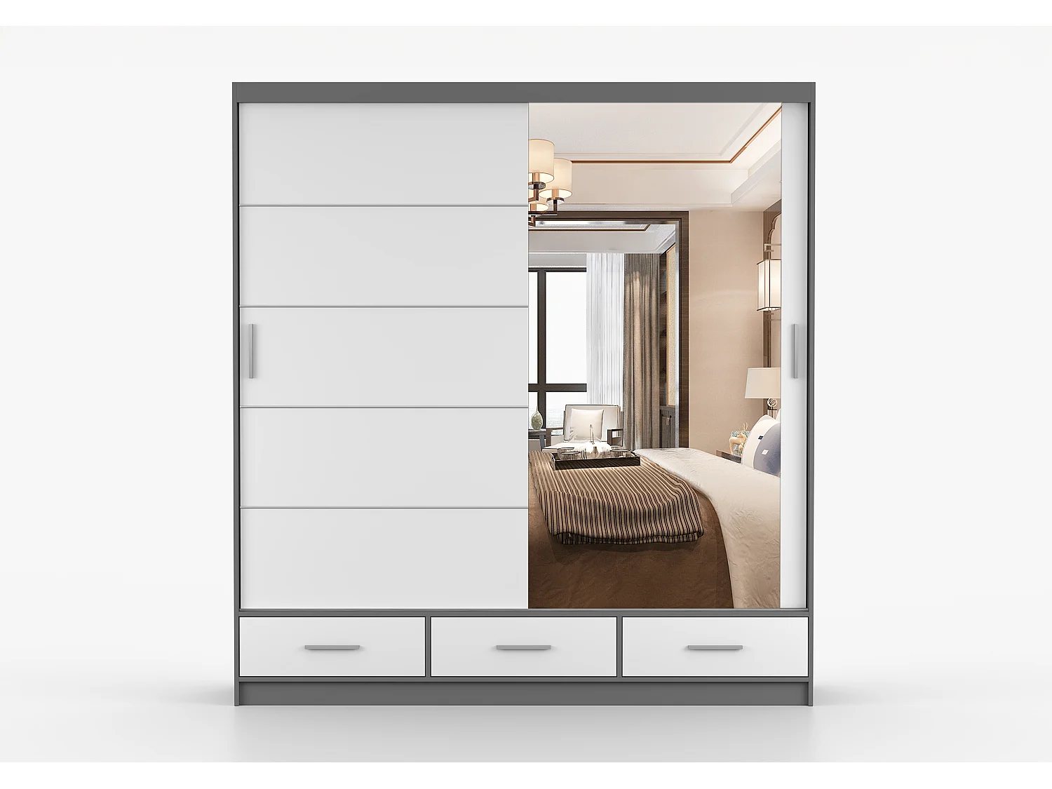 Armoire Solian 203 cm avec miroir - Gris - Blanc