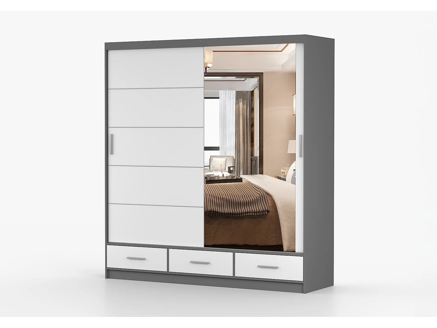 Armoire Solian 203 cm avec miroir - Gris - Blanc