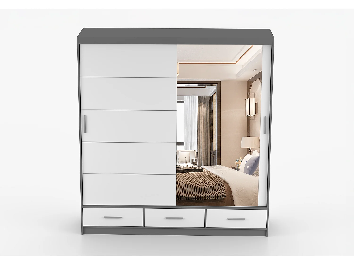 Armoire Solian 203 cm avec miroir - Gris - Blanc