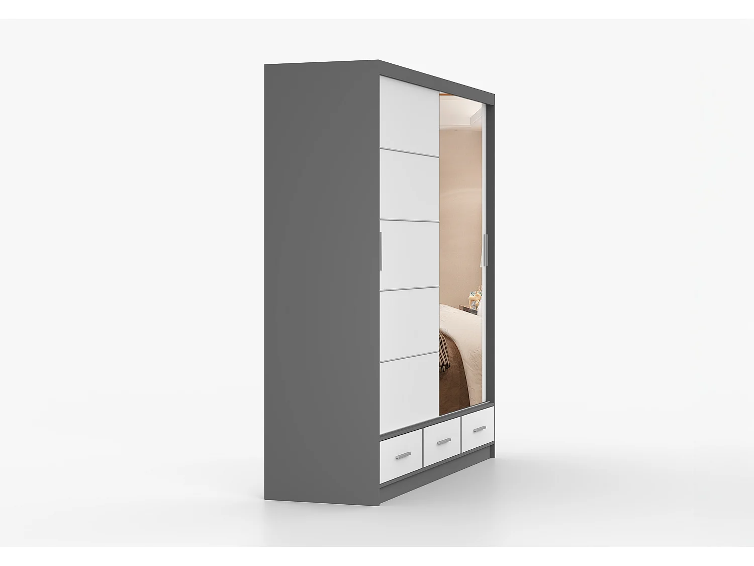 Armoire Solian 203 cm avec miroir - Gris - Blanc