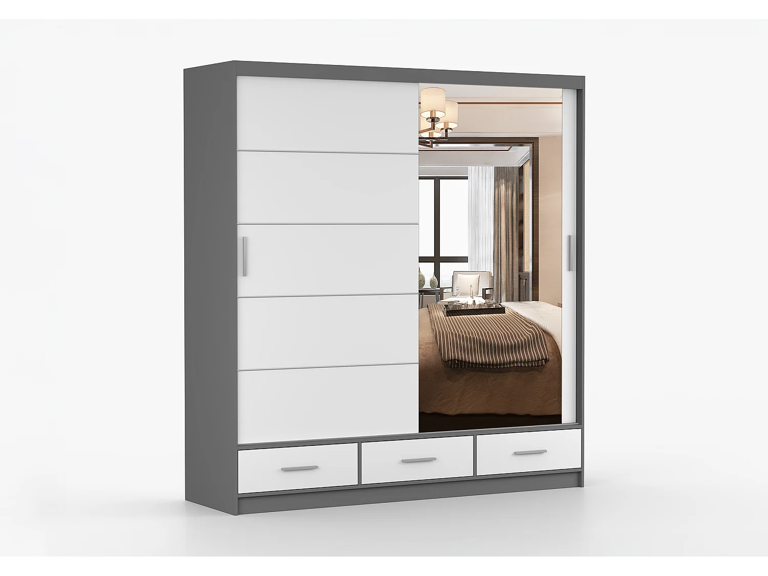Armoire Solian 203 cm avec miroir - Gris - Blanc