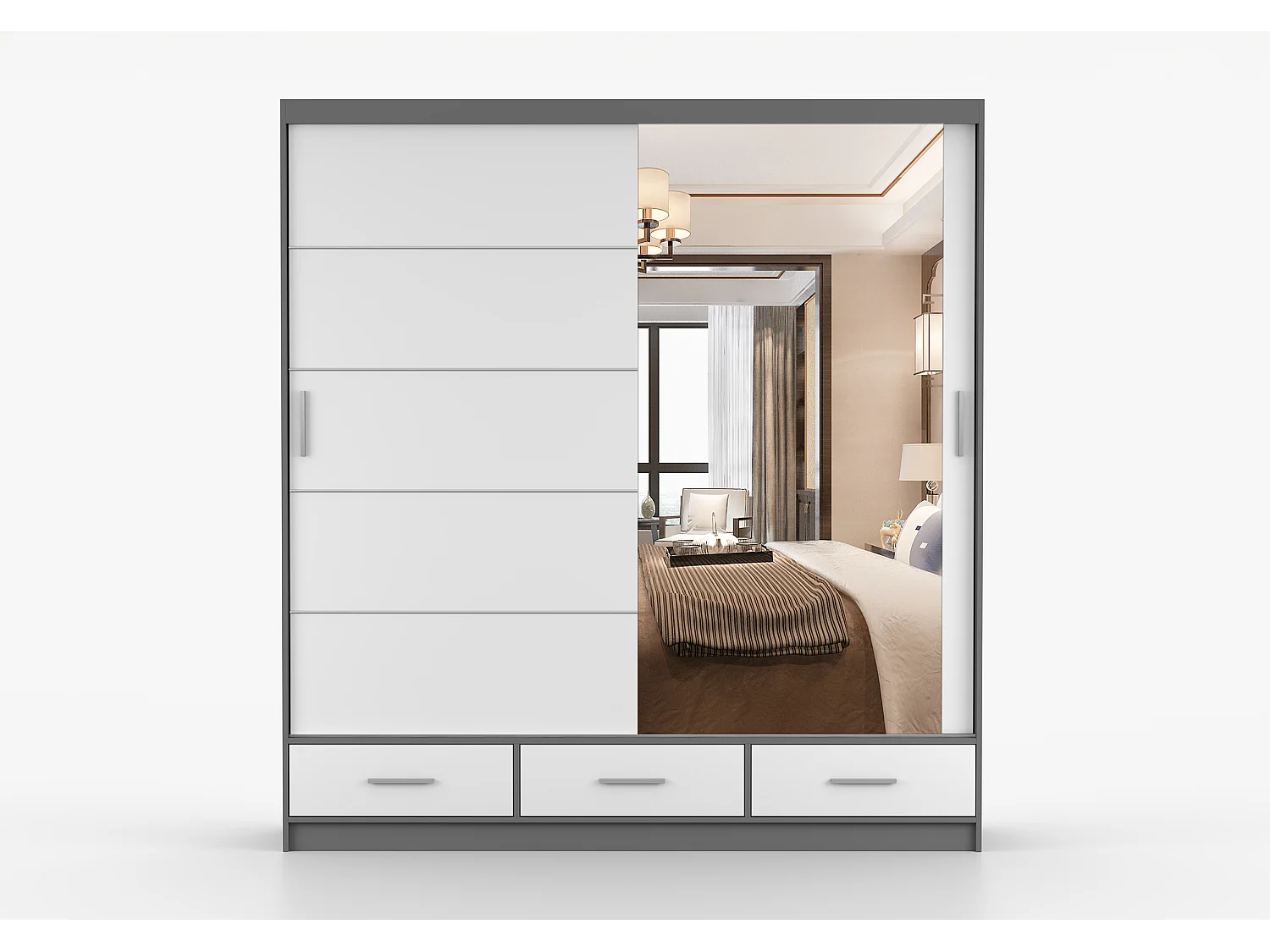 Armoire Solian 203 cm avec miroir - Gris - Blanc