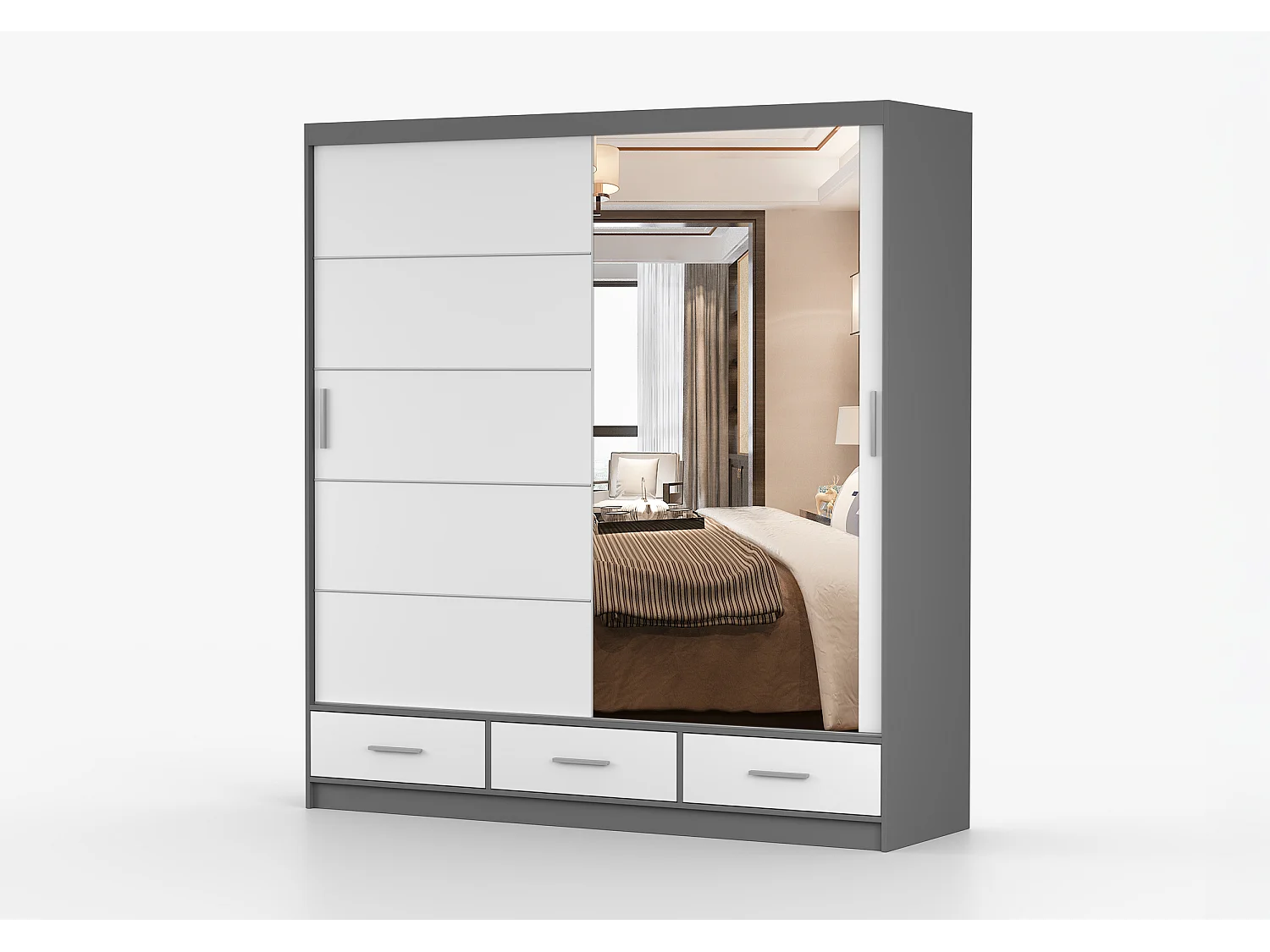 Armoire Solian 203 cm avec miroir - Gris - Blanc